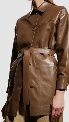 AERON $1645 AERON WOMEN'S BROWN HANNAH BELTED LEATHER SHACKET SIZE SMALL