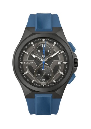 Pre-owned Bulova Maquina Men's Quartz Chronograph Calendar Black Blue Watch 46mm 98b380