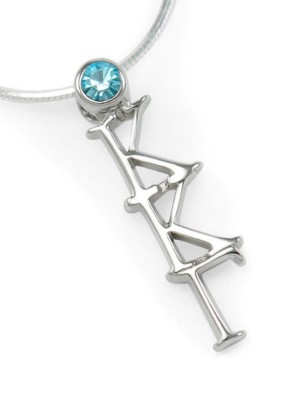 Kappa Kappa Gamma sterling silver lavalier pendant with Swarovski Blue crystal