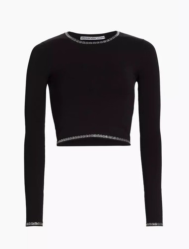 Alexander Wang Crystal Logo Embellished Trim Cropped Long