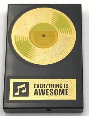 Lego New Black Tile Flat Smooth 2 x 3 w/ Gold Record EVERYTHING IS AWESOME Part