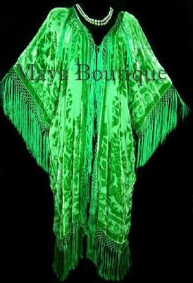 Pre-owned Maya Matazaro Apple Green Kimono Duster Fringe Jacket Silk Burnout Velvet  Plus