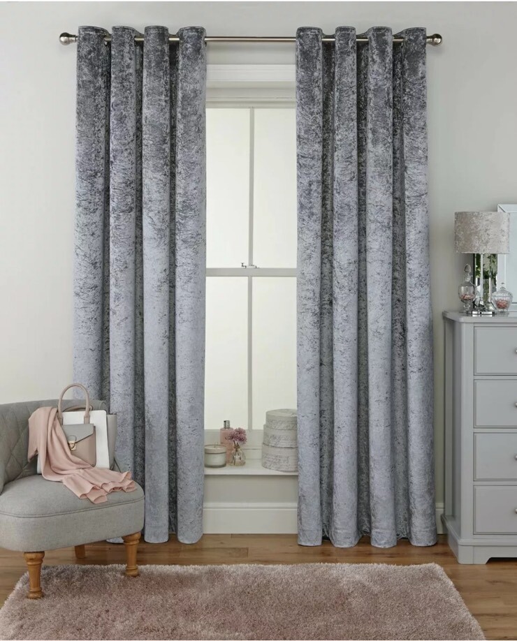 Home Crush Velvet Grey Silver Lined Eyelet Curtains 66” x 72” 168cm x