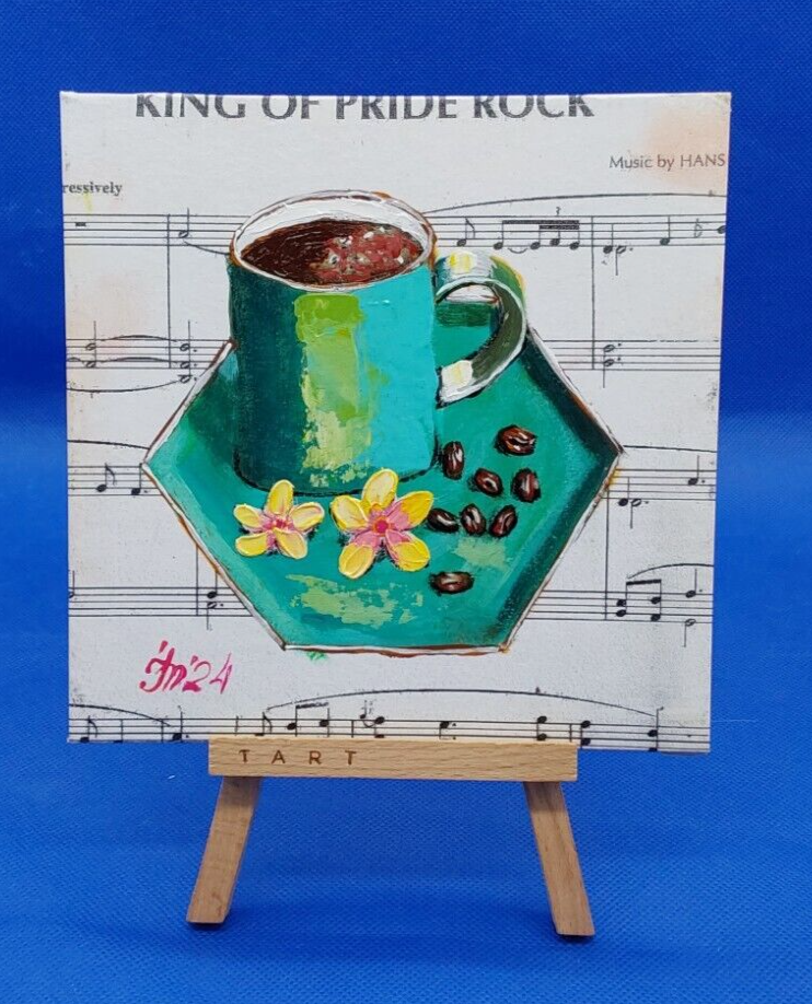 Coffee Cup 3 Original oil Painting Kitchen Decor Flowers Handmade Wall Art ooak