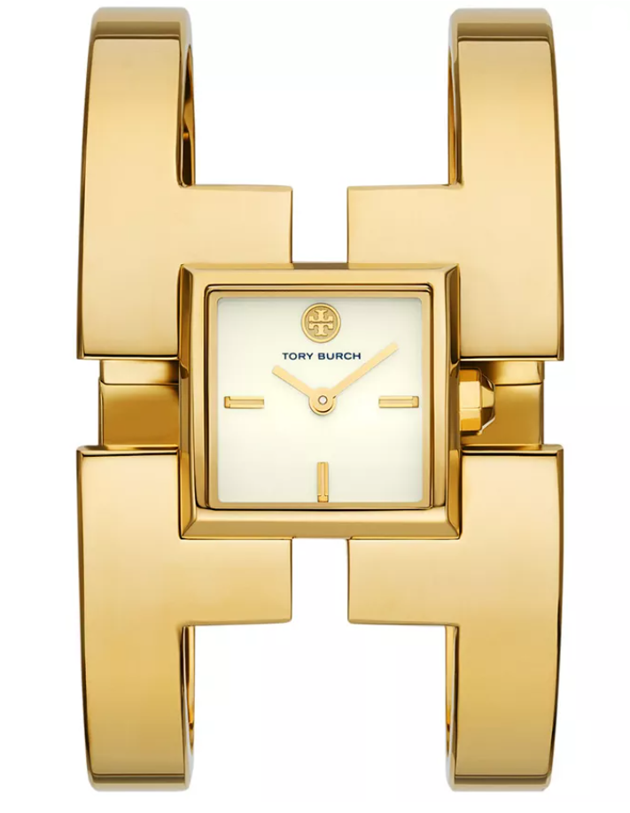 Pre-owned Tory Burch The Sawyer Gold-tone Stainless Bangle Cuff Bracelet Watch Tbw5008