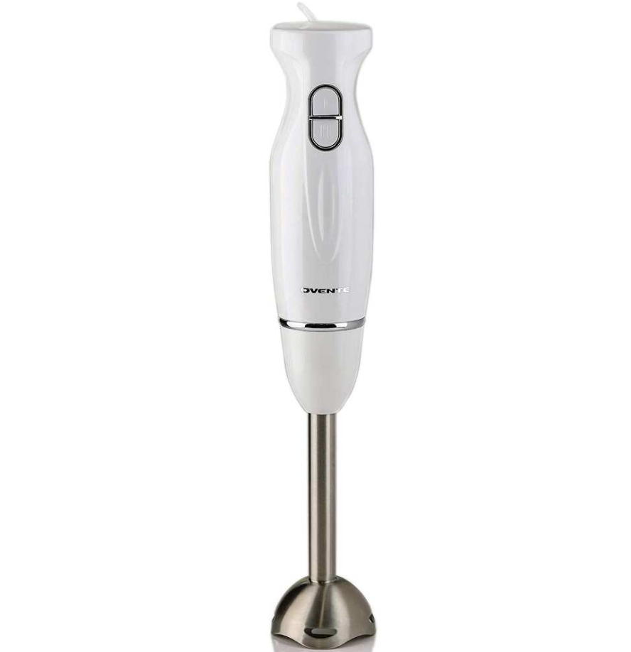 Electric Immersion Hand Blender Stainless Steel Blades 300W Ovente HS560W, White