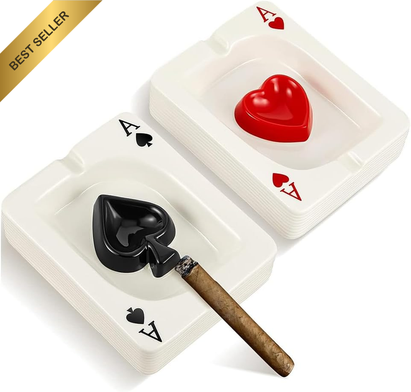 2 Pack Poker Ceramic Cigarette Ashtray, Portable and Creative, Ideal for Poker E
