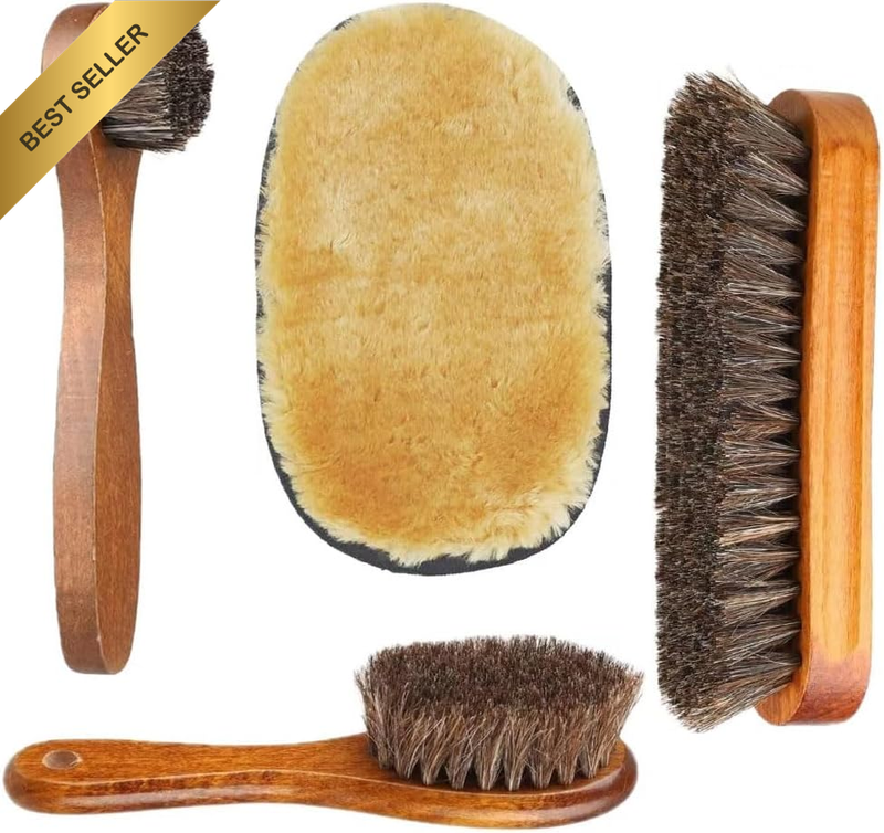 Meadery 4Pcs Horsehair Shoe Brush Set with Daubers & Cloth Glove