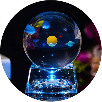 3D Crystal Ball with Solar System Model and LED Lamp Base, Clear 80Mm (3.15 Inch