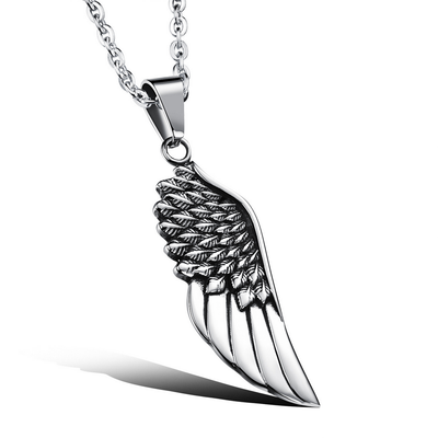 Kette Halskette mit Anhänger Geschenk Edelstahl Herrenschmuck Flügel Engel 50 cm
