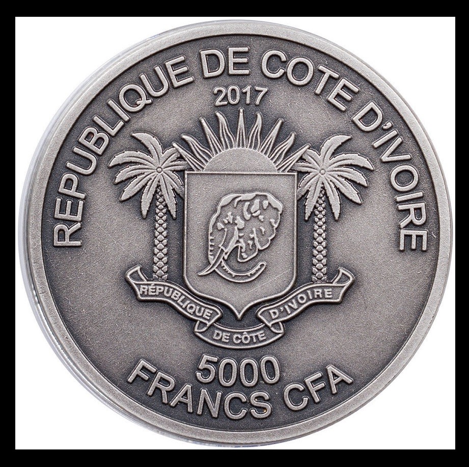 2017 Ivory Coast Mauquoy Haute Big Five Elephant HR 5oz Silver Antiqued