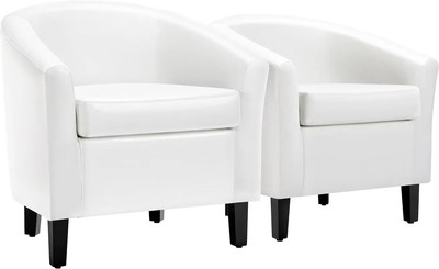 Yaheetech Barrel Chairs Set of 2, Faux Leather Club Chairs, PU Leather Accent Ch