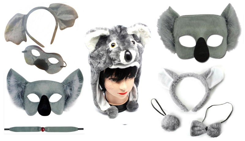 Koala Costume Sets Kits Adult Kids Headband Mask Tail Collar