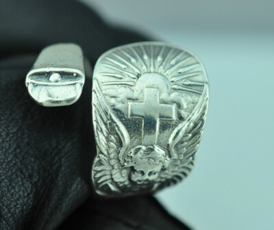 925 Sterling Silver Cross Bell Sun Rising Flower Floral Adjustable Spoon Ring