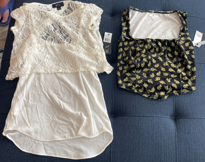 XS BP Crop Tank Floral Velvet & BCX Cap Sleeve Layered Lace Top NWT SHIPS FREE
