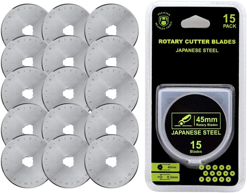 45mm Rotary Cutter Blades (Pack of 15) Compatible with Olfa, Fiskars, Replacemen