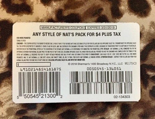 Nat’s Any Style Pack $4 Plus Tax For One Pack Coupon Expires 3/31/19