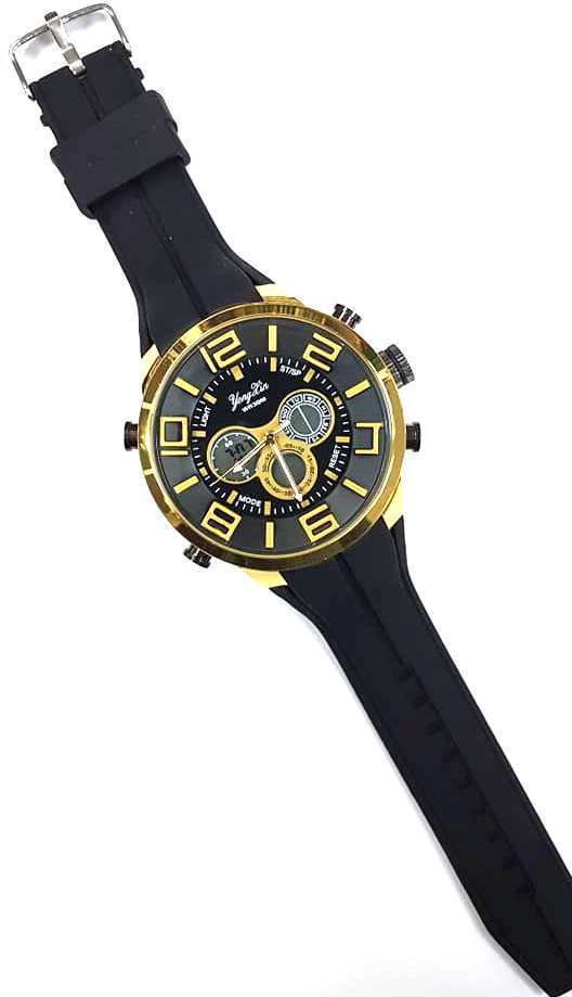 Orologio Polso YX Uomo Dual Time Analogico Digitale Sveglia Sport Dorato lac