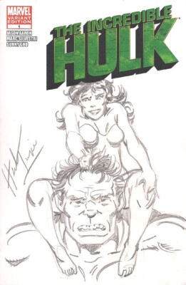   ORIGINAL COMIC ART SKETCH BY HERB TRIMPE HULK & BETTY ROSS BLANK COVER MARVEL