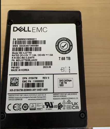Dell EMC 0Y8H7M MZ-ILG7T60 7.68TB SAS 24Gb/s Read Intensive 2.5