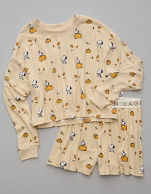 American Eagle AE x Peanuts Fall Pumpkin Snoopy Plush Pajama Set XS Extra Small
