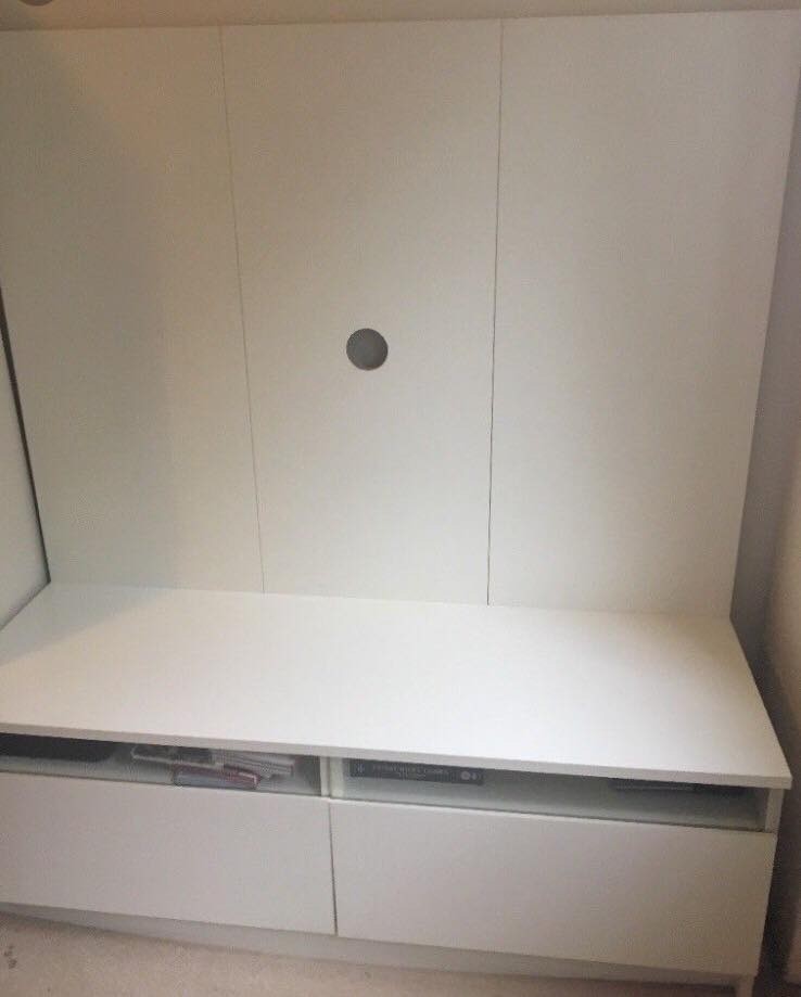 Ikea White Tv Unit With 2 Drawers And Mount Backboard