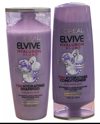 L'Oreal Elvive Hyaluron + Plump 72H Hydrating Shampoo & Conditioner 12.6 oz. ea