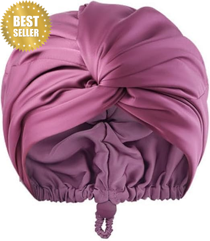 Momme Silk Hair Bonnet for Curly Hair, Silk Sleep Cap for Women Rose