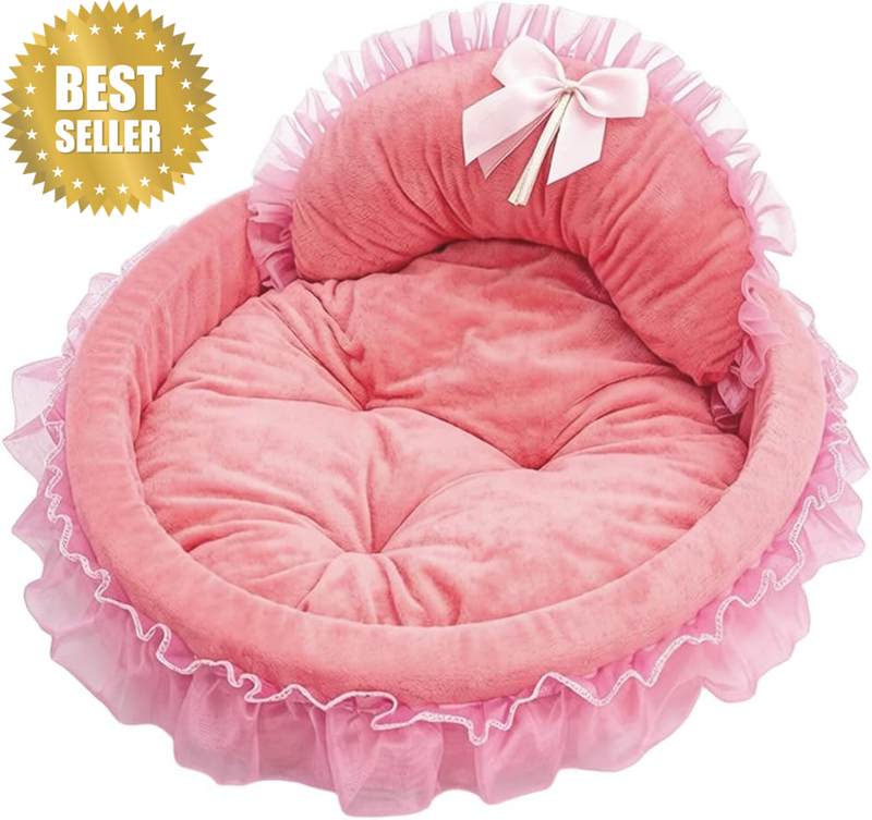 Pink Dog Bed, Washable Princess Cat Couch, Soft Plush Pet Sofa Nest Mat, Snuggle