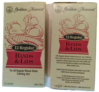 2 BOXES 12ct Golden Harvest Regular Canning Jar Lids & Rings NEW 24 TOTAL LIDS