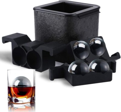 Crystal Clear Ice Ball Maker 4 Cavity Large 2.5  Round Whiskey Drinks Sphere