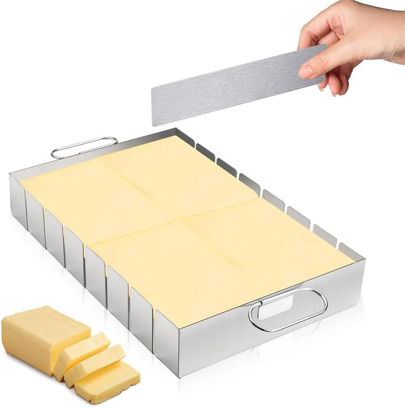 8 Grid Stainless Steel Butter Slicer with Board, Large Nougat Cutters Tray, Jell