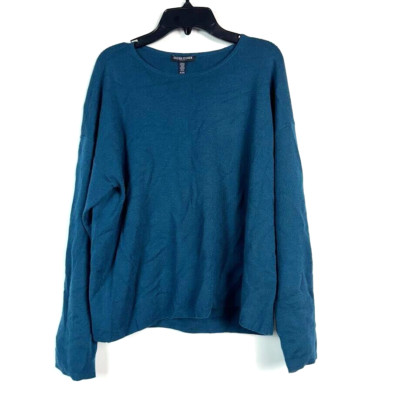 Eileen Fisher Womens Petite PL Blue Green Long Sleeve Wool Sweater NWT BP48