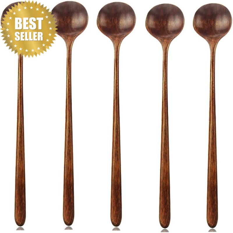 5 Pcs Wood Spoons,Korean Style Wooden Soup Spoons