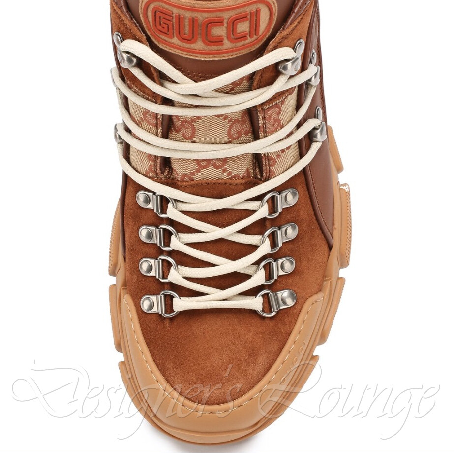 Pre-owned Gucci Men's Flashtrek Gg Canvas 8 / Us 8.5 Leather Sneakers $980 Authentic In Brown
