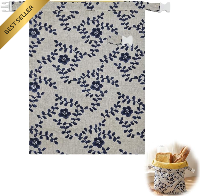 Reusable Beeswax Bread Bag for Homemade Sourdough, Natural Linen and Cotton Stor