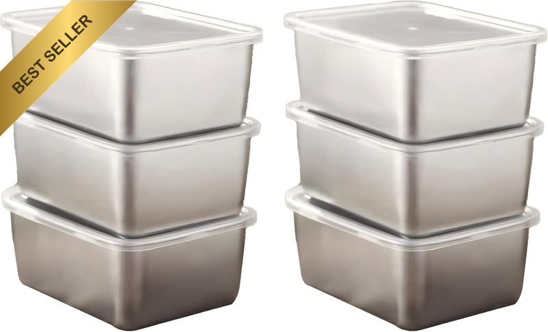 Stainless Steel Meal Prep Food Storage Containers 6 Set Clear Lids 500ML