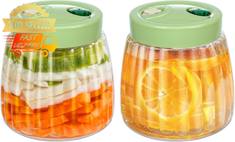 Fermentation Jars 1L Pack of 2 with Air Vent for Kimchi & Sauerkraut