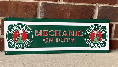 Sinclair Dino 18 Inch MECHANIC ON DUTY gas Gasoline advertising sign