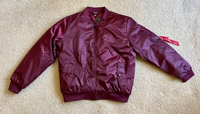 NWT Original Deluxe Maroon Burgundy Polyester Lined Flight Jacket Bomber Size M