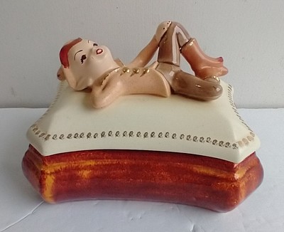 Vintage Brown Wood Pixie Elf Japanese Figurine on Trinket Box Loose Unmarked