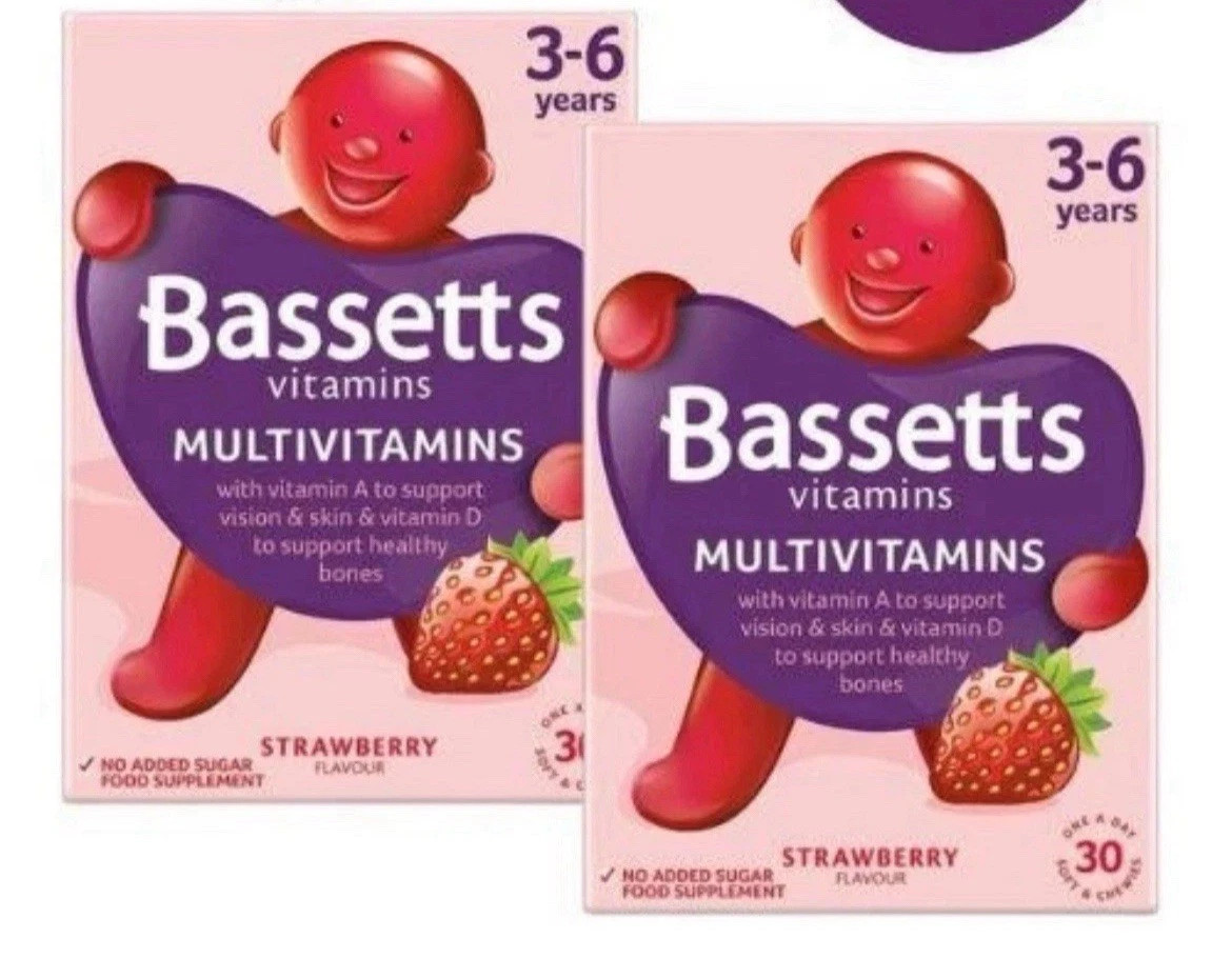 2X Bassetts Kids Multivitamins Strawberry- 30 Pastilles Energy&Immunity BB 7\24