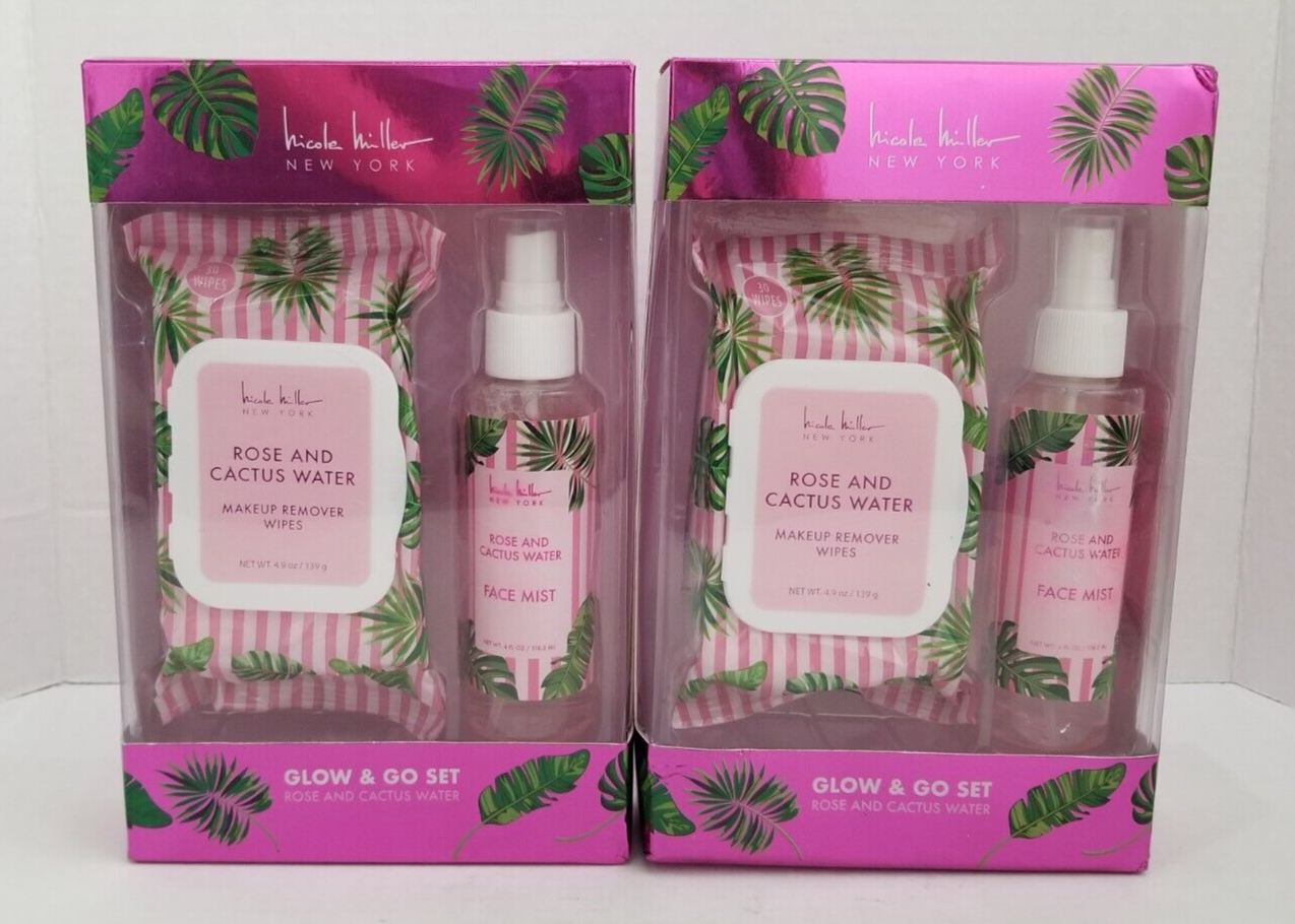 2 Салфетки для снятия макияжа с водой Nicole Miller Rose Cactus Water + Набор Face Mist Glow & Go
