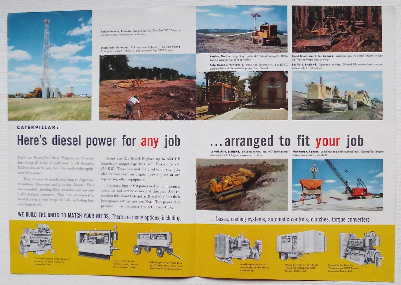 1950's Cat Power Unit Ads (4) & Magazine Insert & 1946 Cat Power Unit Brochure