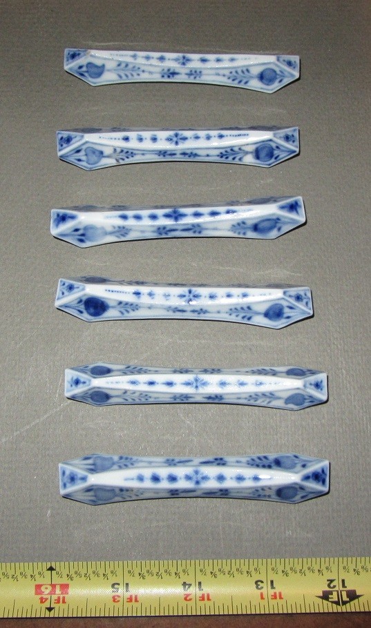 (6) Meissen knife rests - crossed swords=the real deal-very rare