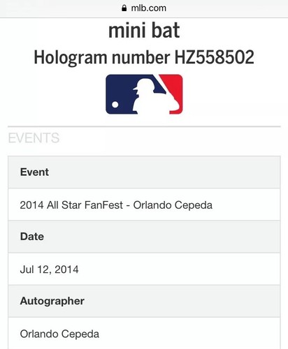 Orlando Cepeda SF Giants Autographed Signed Adirondack Mini Bat COA MLB