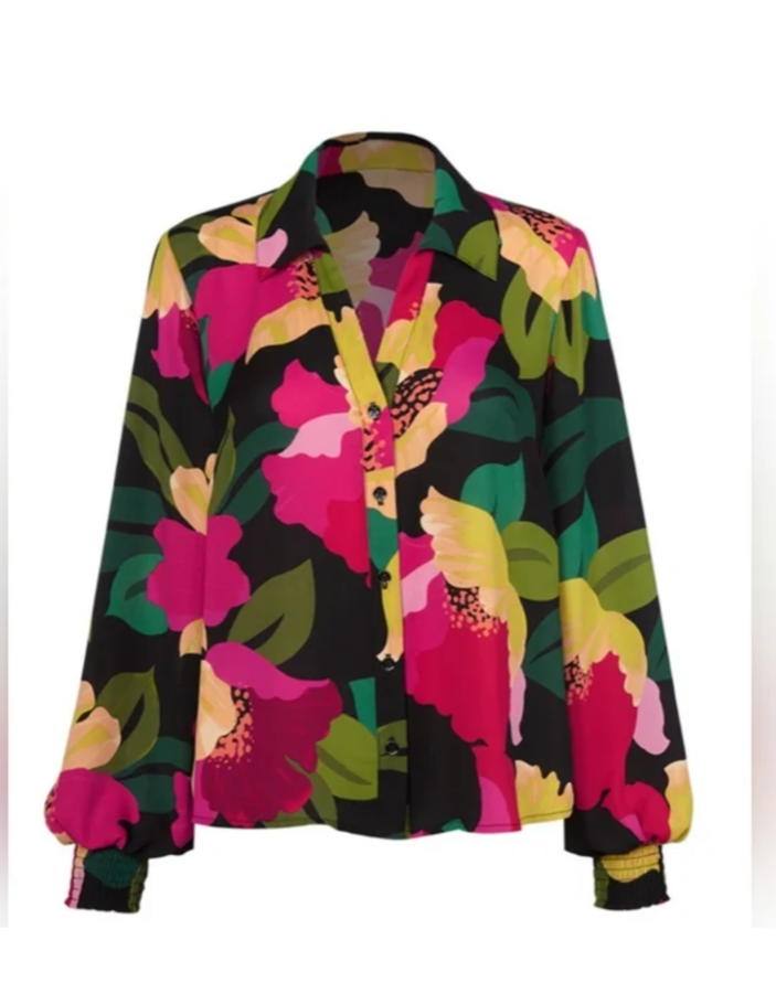 Cabi New NWT Flora Blouse #4632 Black w multi flowers XS