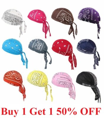 Motorcycle Wrap Biker Du Do Black Bandana Paisley Doo Rag Head Skull Cap Durag