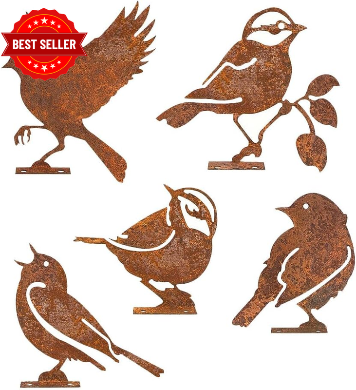 Rusty Metal Bird Set 5-Pack Garden Decor Vintage Yard Art