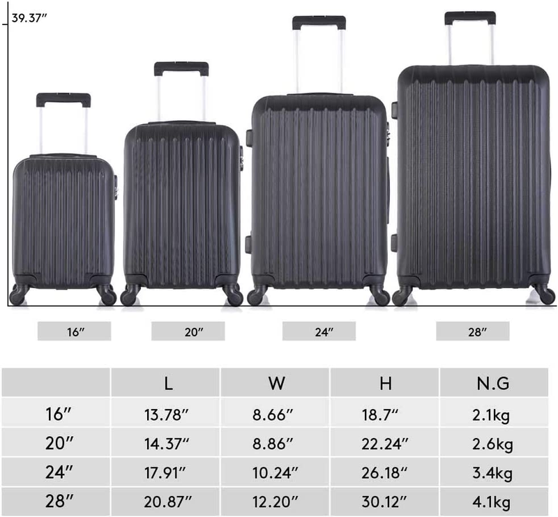 4 Piece Luggage Sets with Spinner Wheels Travel Suitcase Hard-Shell Lightweight